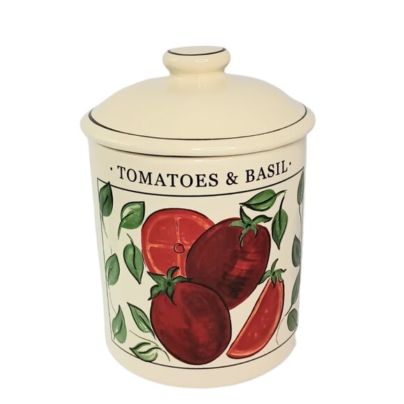 Rayware Ceramic Lidded Storage Jar Tomatoes & Basil Olives & Garlic Design - Picture 1 of 16